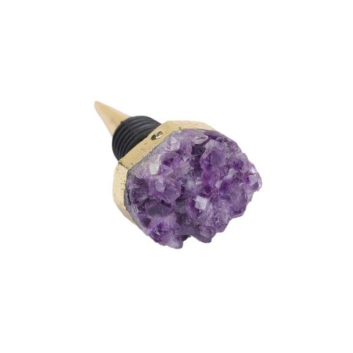 Bottle Stopper, Amethyst, with Zinc Alloy, gold color plated, natural & druzy style, 85mm 