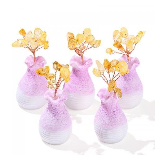 Gelbquarz Perlen Reiche Baumdekoration, mit Harz, Vase, natürliche, 60x30mm, verkauft von PC