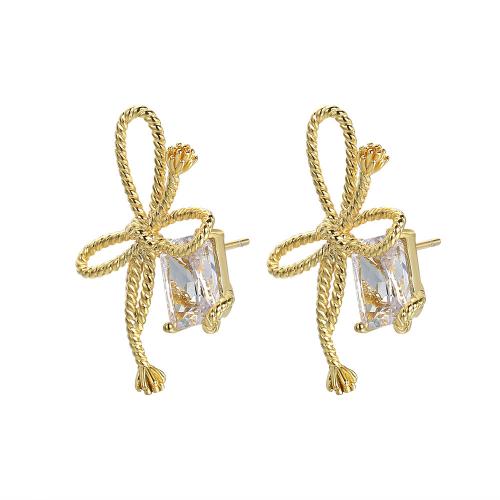 Cubic Zircon Brass Earring, Bowknot, fashion jewelry & micro pave cubic zirconia & for woman 27mm 