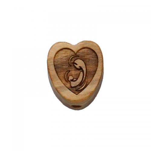 Painted Wood Beads, Olive Wood, Heart, DIY [