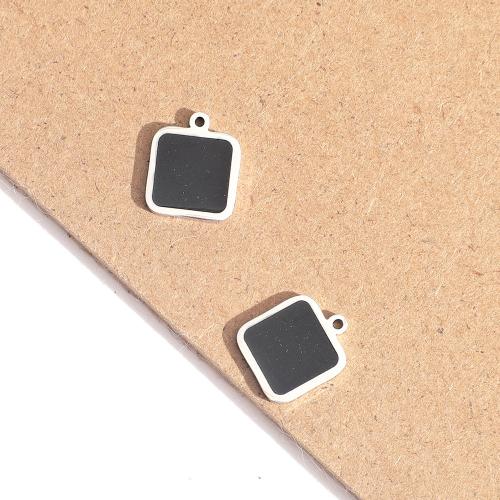 Enamel Stainless Steel Pendant, 304 Stainless Steel, Square, polished, fashion jewelry & DIY, black [