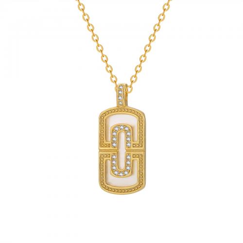 Zircon cubique Micro Pave collier en argent sterling, Argent sterling 925, avec coquille blanche, bijoux de mode & pavé de micro zircon & pour femme Environ 40 cm, Vendu par PC[