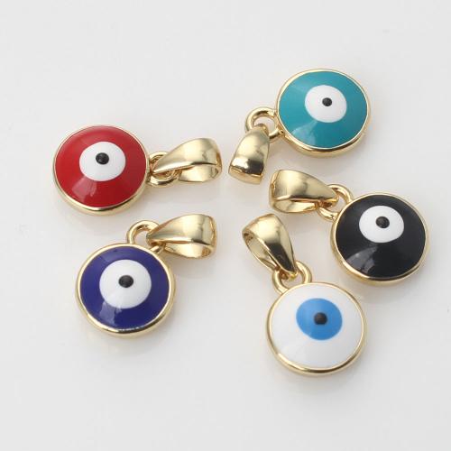 Fashion Evil Eye Pendant, Brass, Round, gold color plated, DIY & enamel 