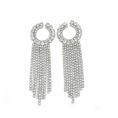 Zinc Alloy Rhinestone Drop Earring, fashion jewelry & for woman & with rhinestone, white 