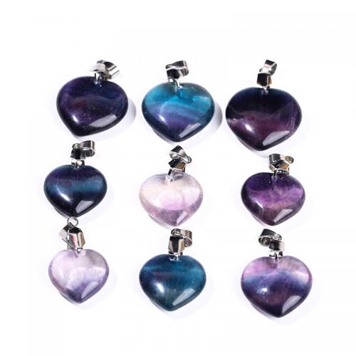 Gemstone Jewelry Pendant, Natural Fluorite, Heart, DIY, Random Color, pendant length 15-25mm [