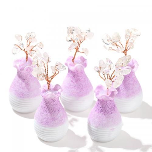 Clear Quartz Rich Tree Decoration, with Resin, Vase, natural 
