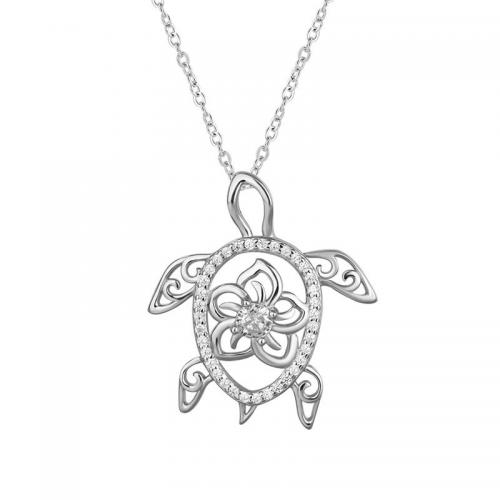 Cubic Zirconia Micro Pave Sterling Silver Pendant, 925 Sterling Silver, Turtle, platinum plated & micro pave cubic zirconia & for woman & hollow 