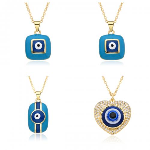 Evil Eye Jewelry Necklace, Brass, with 5cm extender chain, gold color plated, fashion jewelry & micro pave cubic zirconia & for woman & enamel Approx 41-50 cm 