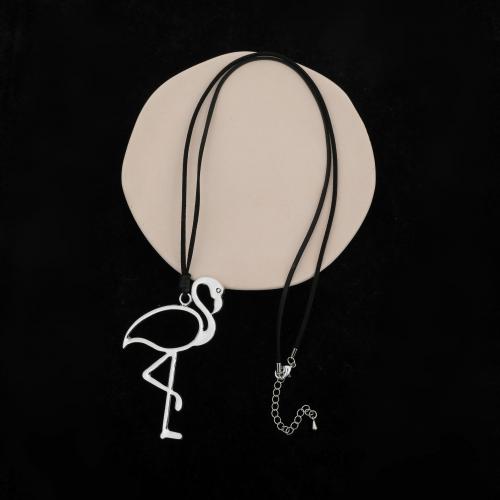 Chaîne en alliage de zinc de fer Collier Pull, avec cordon en cuir, oiseau, Placage de couleur argentée, bijoux de mode & pour femme & creux Environ 80 cm, Vendu par PC