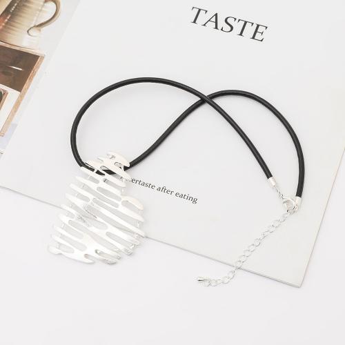 Zinc Alloy Necklace, with leather cord, Heart, silver color plated, fashion jewelry & for woman & hollow Approx 45 cm 