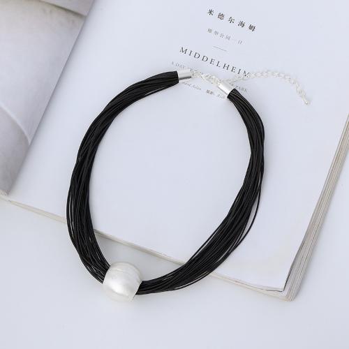 Zinc Alloy Necklace, with Wax Cord, silver color plated, fashion jewelry & for woman Approx 45 cm 