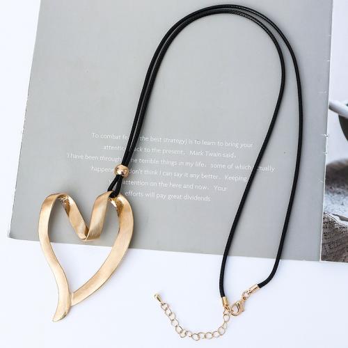 Zinc Alloy Sweater Chain Necklace, with Wax Cord & Copper Coated Plastic, Heart, plated, fashion jewelry & for woman Approx 80 cm 