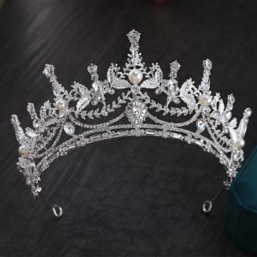 Bridal Tiaras, Zinc Alloy, with Crystal & Plastic Pearl, fashion jewelry & for woman & with rhinestone diameter 140mm, height 75mm, arc length 300mm 