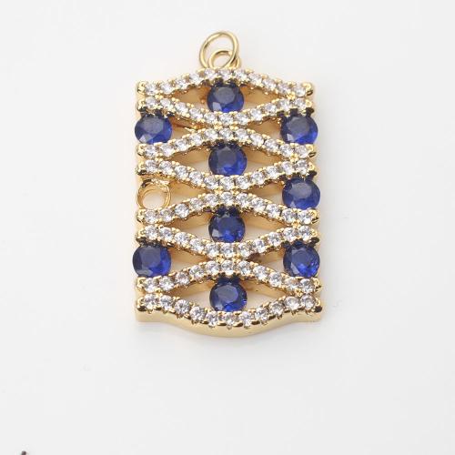Cubic Zirconia Micro Pave Brass Pendant, Square, gold color plated, DIY & micro pave cubic zirconia, blue 