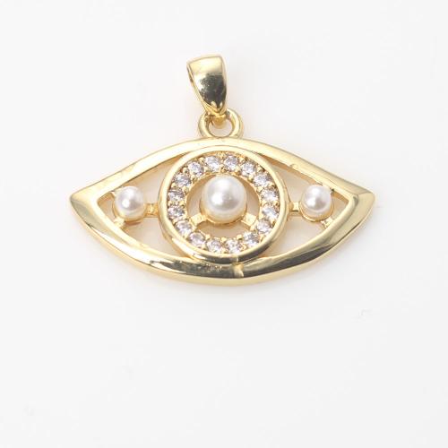 Cubic Zirconia Micro Pave Brass Pendant, with Plastic Pearl, gold color plated, DIY & micro pave cubic zirconia 