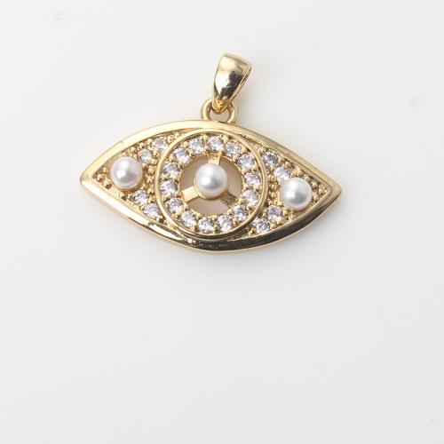 Cubic Zirconia Micro Pave Brass Pendant, with Plastic Pearl, gold color plated, DIY & micro pave cubic zirconia, white 
