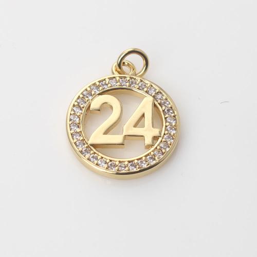 Cubic Zirconia Micro Pave Brass Pendant, Round, gold color plated, DIY & micro pave cubic zirconia 
