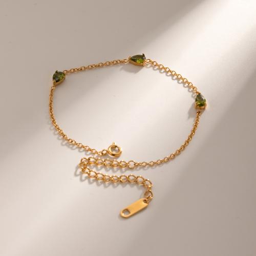 Bracelets en acier inoxydable, Acier inoxydable 304, avec 5cm chaînes de rallonge, Placage, bijoux de mode & avec strass, Or .5 cm, Vendu par PC