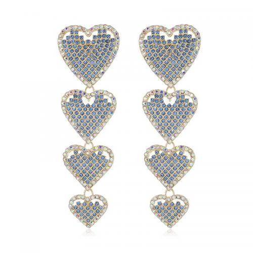 Zinc Alloy Rhinestone Drop Earring, Heart, KC gold color plated, fashion jewelry & for woman & with rhinestone 