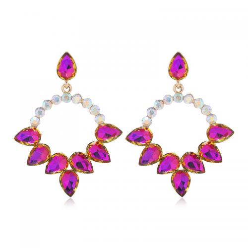 Zinc Alloy Rhinestone Drop Earring, KC gold color plated, fashion jewelry & for woman & with rhinestone & hollow 