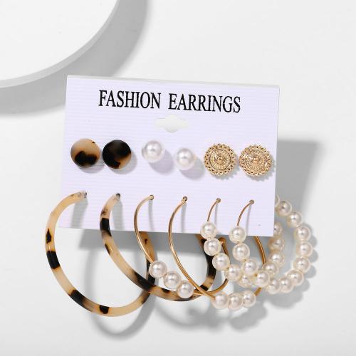 Plastic Pearl Zinc Alloy Earring, with Crystal & Plastic Pearl & Acrylic, 6 pieces & fashion jewelry & for woman 