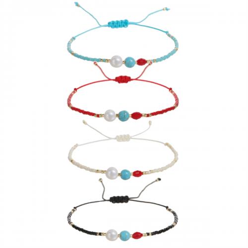 Bracelets Bijoux en verre, Seedbead, avec Fil de coton & turquoise & perle de plastique, fait à la main, bijoux de mode & unisexe, plus de couleurs à choisir Environ 18-23 cm, Vendu par PC