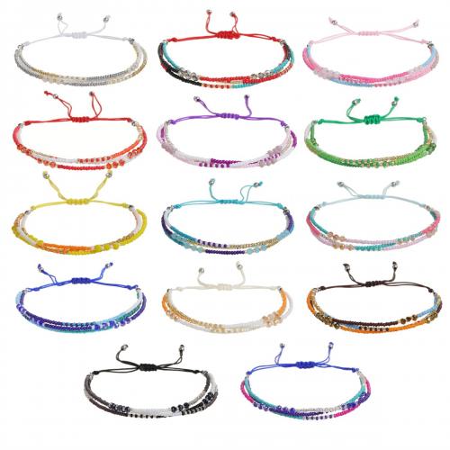 Bracelets Bijoux en verre, Seedbead, avec Fil de coton, fait à la main, trois couches & bijoux de mode & pour femme, plus de couleurs à choisir Environ 18-23 cm, Vendu par PC