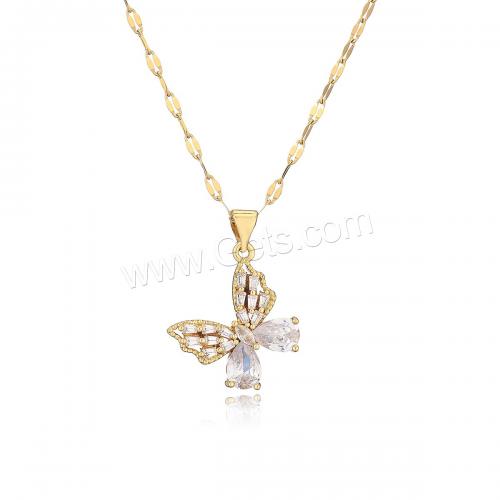 Cubic Zircon Micro Pave Brass Necklace, Butterfly, plated, micro pave cubic zirconia & for woman 