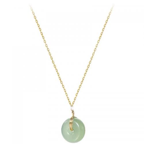 925 Sterling Silver Necklace, with Hetian Jade, gold color plated, oval chain & for woman Approx 16.9 Inch 