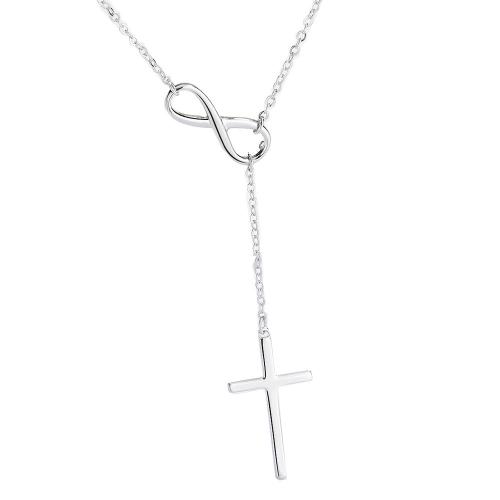 925 Sterling Silver Necklace, Cross, platinum plated, cross chain & for woman & hollow Approx 17.7 Inch 