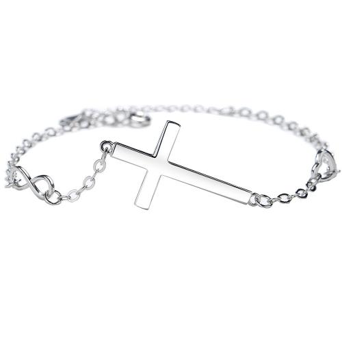 925 Sterling Silver Bracelet, Cross, platinum plated, fashion jewelry & for woman Approx 7 Inch 
