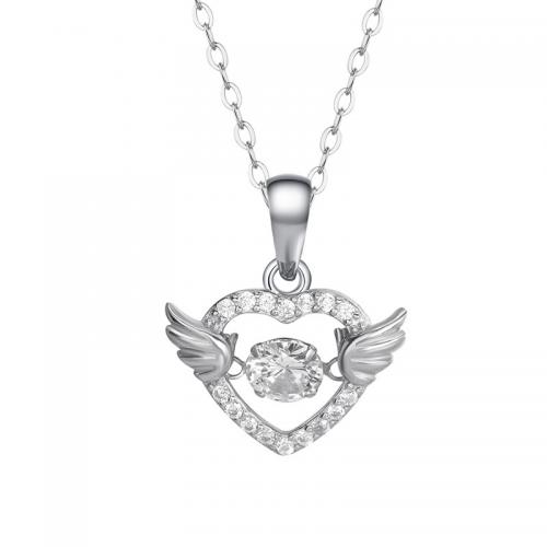 Cubic Zirconia Micro Pave Sterling Silver Pendant, 925 Sterling Silver, Winged Heart, platinum plated & micro pave cubic zirconia & for woman & hollow 