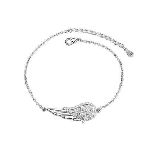 925 Sterling Silver Bracelet, with 1.2inch extender chain, Angel Wing, platinum plated, micro pave cubic zirconia & for woman & hollow Approx 6.7 Inch 