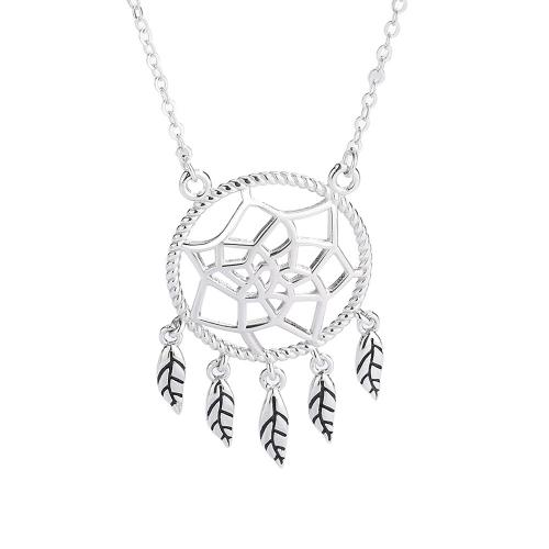 925 Sterling Silver Necklace, with 1.2inch extender chain, Dream Catcher, platinum plated, cross chain & for woman & hollow Approx 16.5 Inch 