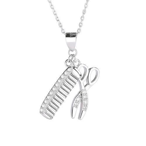 Cubic Zirconia Micro Pave Sterling Silver Pendant, 925 Sterling Silver, Scissors, platinum plated & micro pave cubic zirconia & for woman 