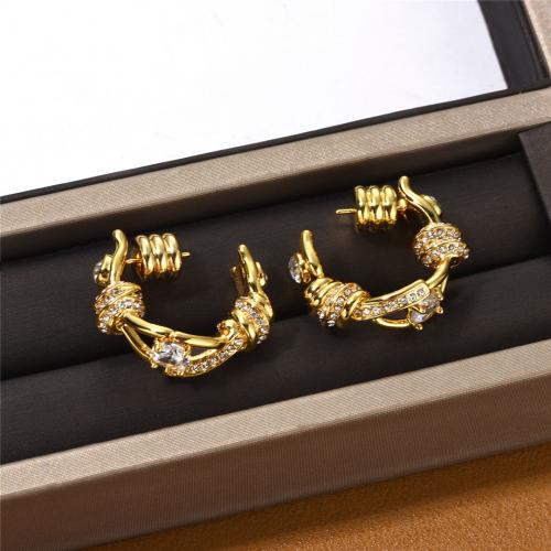 Rhinestone Brass Stud Earring, 18K gold plated, fashion jewelry & for woman & with rhinestone, golden 