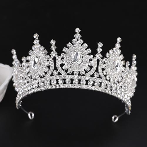 Bridal Tiaras, Zinc Alloy, with Crystal, fashion jewelry & for woman & with rhinestone, silver color, diameter 140mm, height 75mm, arc length 280-300mm 