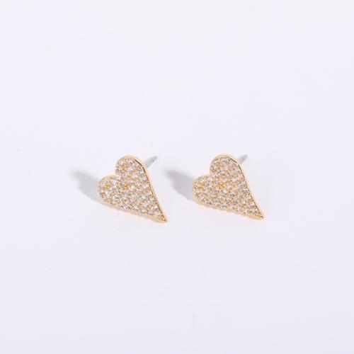 Cubic Zirconia Micro Pave Brass Earring, Heart & micro pave cubic zirconia & for woman, golden 