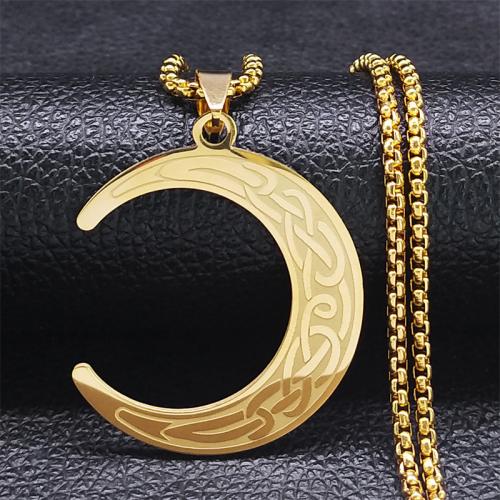 Stainless Steel Sweater Chain Necklace, 304 Stainless Steel, Moon, polished, fashion jewelry & Unisex, golden Approx 60 cm 