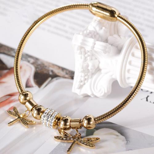 Stainless Steel  European Bracelets, 304 Stainless Steel, Dragonfly, Vacuum Ion Plating, fashion jewelry & for woman & with rhinestone Approx 17 cm 