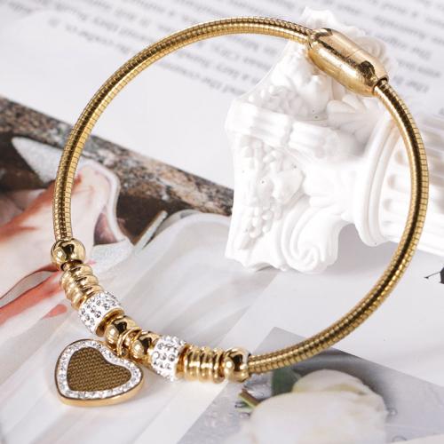 Stainless Steel  European Bracelets, 304 Stainless Steel, Heart, Vacuum Ion Plating, fashion jewelry & for woman & with rhinestone Approx 17 cm 