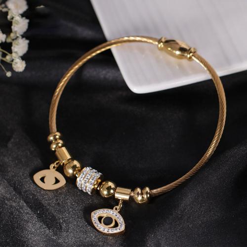 Stainless Steel  European Bracelets, 304 Stainless Steel, Evil Eye, Vacuum Ion Plating, fashion jewelry & for woman & with rhinestone Approx 17 cm 
