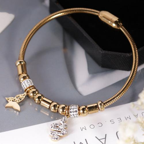 Stainless Steel  European Bracelets, 304 Stainless Steel, Snake, Vacuum Ion Plating, fashion jewelry & for woman & with rhinestone Approx 17 cm 