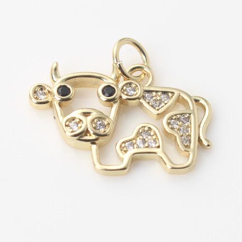 Animal Brass Pendants, Cow, gold color plated, DIY & micro pave cubic zirconia 