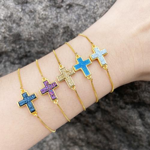Agate Bracelets, Brass, with Ice Quartz Agate, Cross, plated, fashion jewelry The inner diameter of the bracelet is 55cm 