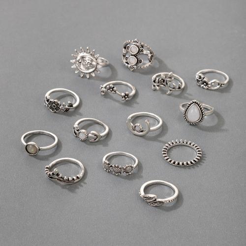 Цинковый сплав кольцо Установить, цинковый сплав, Другое покрытие, 14 шт. & разные стили для выбора & Женский, продается указан