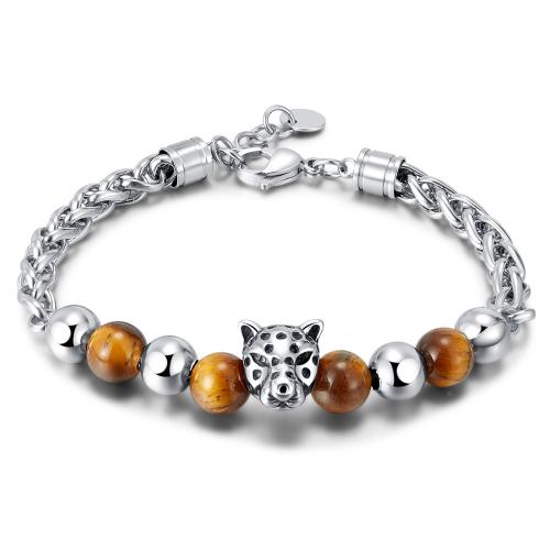 Tiger Eye Stone Bracelets, 316 Stainless Steel, with Tiger Eye, with 3CM extender chain, plated, for man, original color Approx 20 cm 