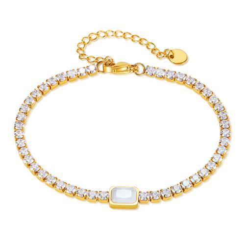 Stainless Steel Chain Bracelets, 316 Stainless Steel, with Natural Stone, with 5.5CM extender chain, plated, micro pave cubic zirconia & for woman, golden Approx 17.5 cm 