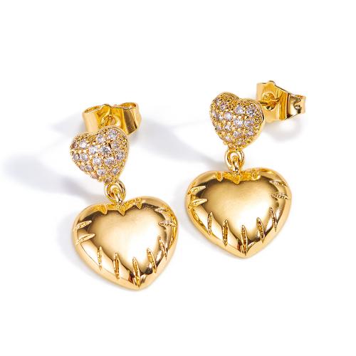 Cubic Zirconia Micro Pave Brass Earring, Heart, plated, micro pave cubic zirconia & for woman, golden [