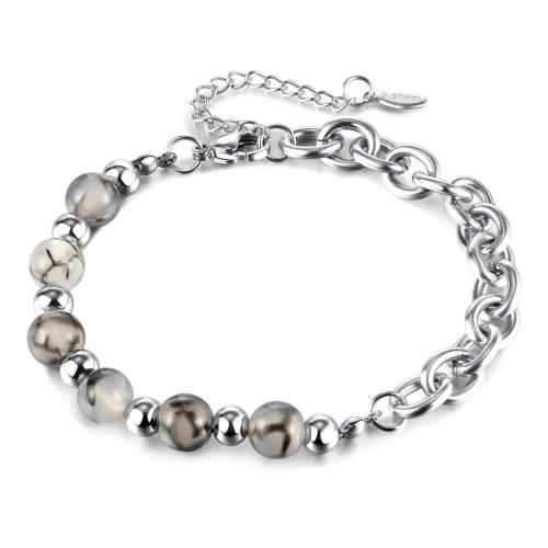 Dragon Veins Agate Bracelets, 316 Stainless Steel, with Dragon Veins Agate, with 4.5CM extender chain, plated, for woman, platinum color Approx 20 cm 